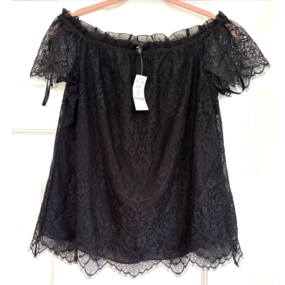 NWT White House Black Market Lace Top Off The Shoulder Boho Coquette Sheer | S